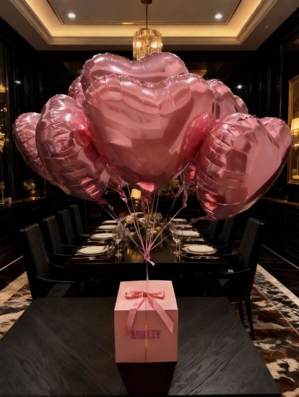 Pop-up gift box with roses and balloons by PopAmour in the San Francisco Bay Area